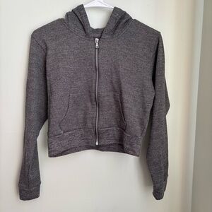 Gilly hicks cropped zip up hoodie gray waffle knit